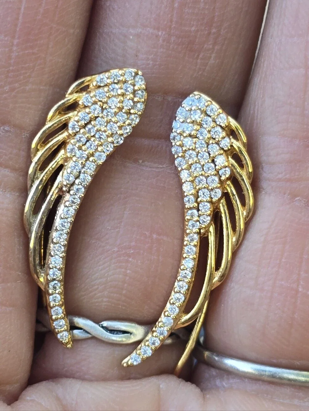 925 sterling silver gold overlay pave CZ wing earrings Elegant and amazing!!